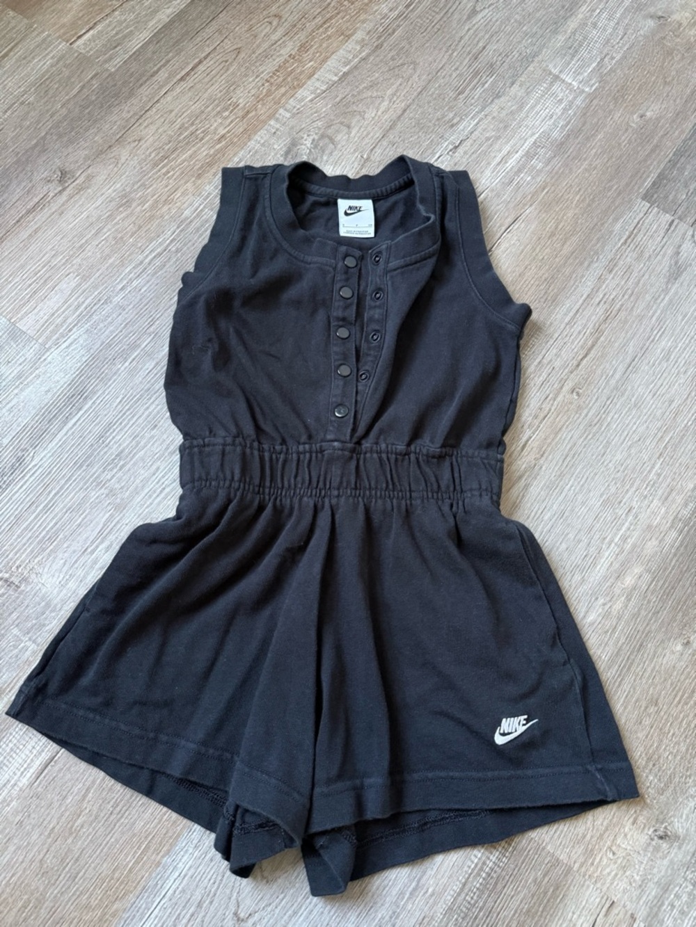 Nike Sleeveless Black Cotton Romper Shortalls with Button-Front Girls Kids S